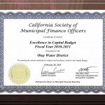 California Society of Municipal Finance Officers Award - Capital Budget Excellence Award FY 2011