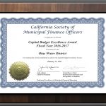 California Society of Municipal Finance Officers Award - Capital Budget Excellence Award FY 2016-2017