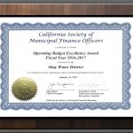 California Society of Municipal Finance Officers Award - Operating Budget Excellence Award FY 2016-2017