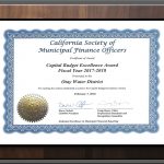 California Society of Municipal Finance Officers Award - Excellence in Capital Budgeting FY 2018