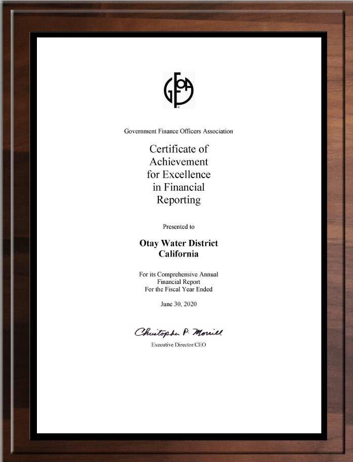 GFOA Award - Excellence in Financial Reporting FY 2020